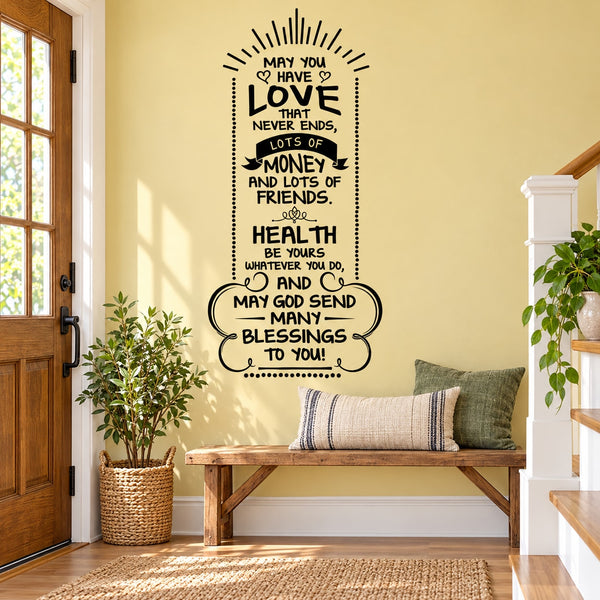 Irish blessing wall decal with stacked text and LOVE heart in black