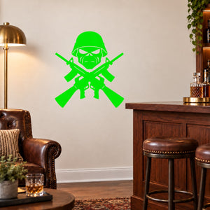 Neon green skull wall decal with crossed guns