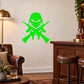 Neon green skull wall decal with crossed guns