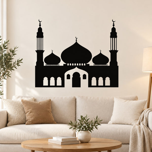Sheikh Zayed Mosque silhouette wall decal, black arch and minarets design