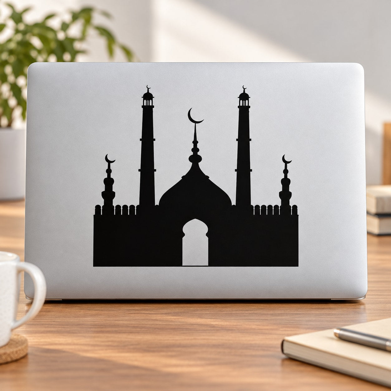 Sultan Ahmed Mosque silhouette decal with minarets and dome, black on white