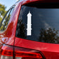 White mosque tower decal on car rear window
