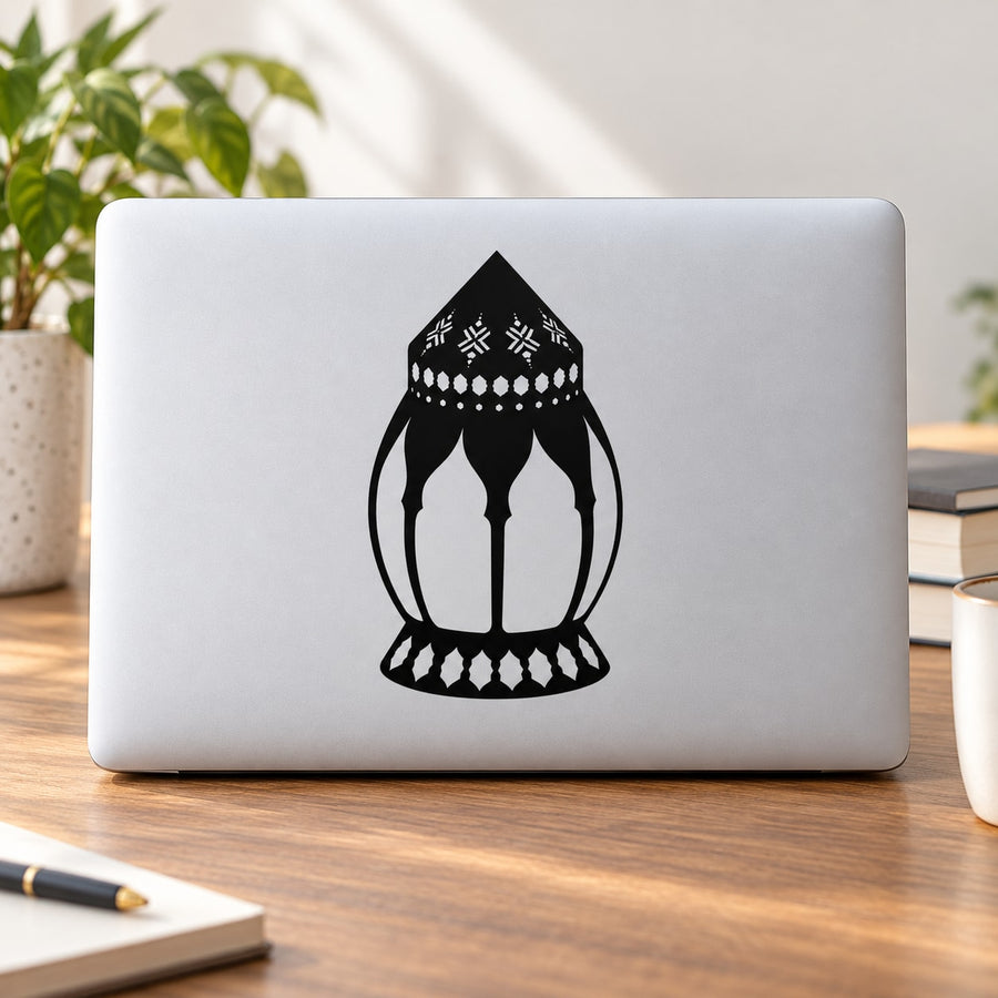 Black Islamic mosque lantern window decal with ornate dome design