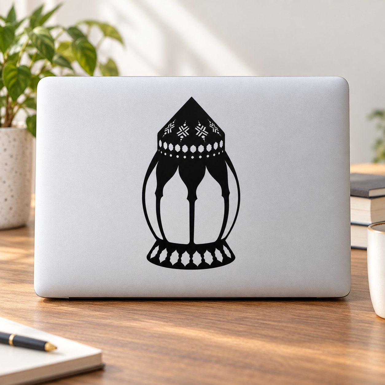 Black Islamic mosque lantern window decal with ornate dome design