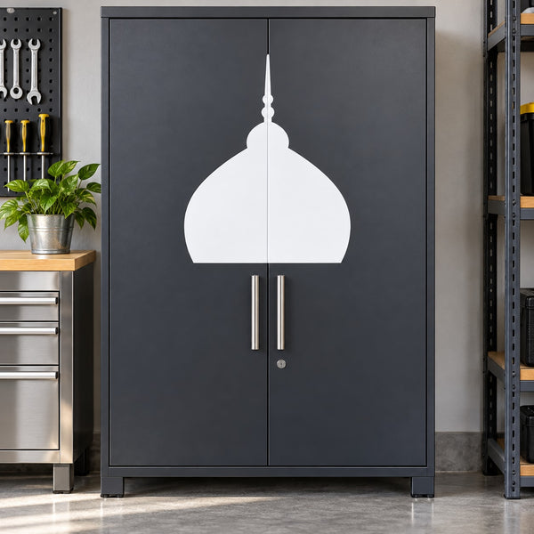 Mosque crown silhouette decal, white crescent and finial design