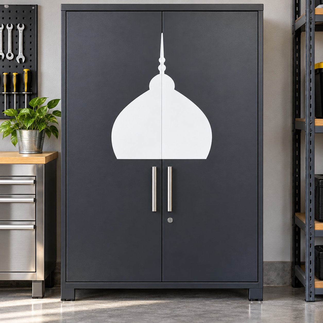 Mosque crown silhouette decal, white crescent and finial design