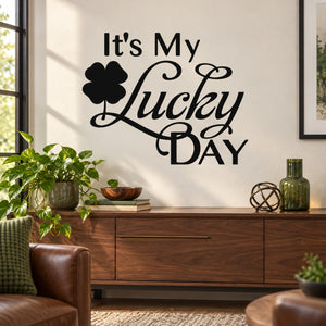 Clover decal sticker with "It's My Lucky Day" typography for wall decor