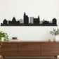 Black city skyline silhouette wall decal with skyscrapers and domed buildings