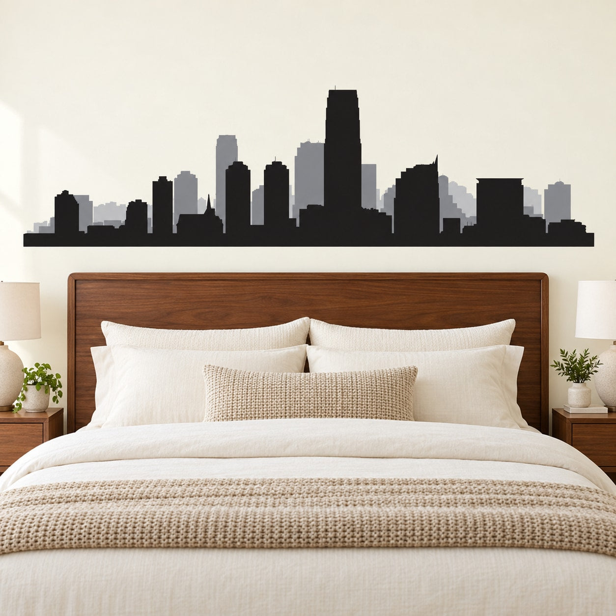 Jersey City skyline wall decal with black city silhouette