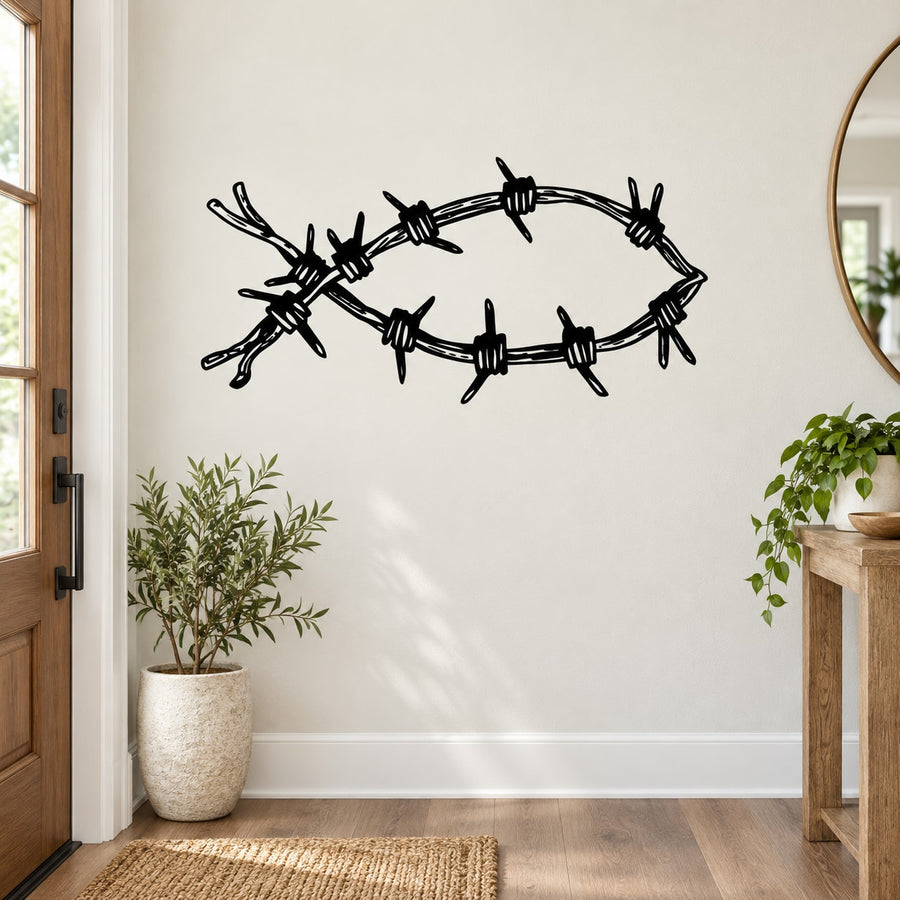 Jesus fish crown decal, black line art in oval ring shape