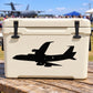 Airplane decal with bold black silhouette on off-white surface