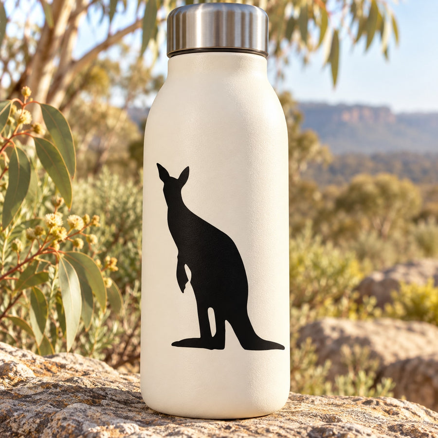 Black kangaroo silhouette decal in a watching pose