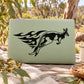 Kangaroo wall decal with flame graphic, black silhouette on light square backing
