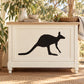 Black standing kangaroo wall decal on a rectangular background panel