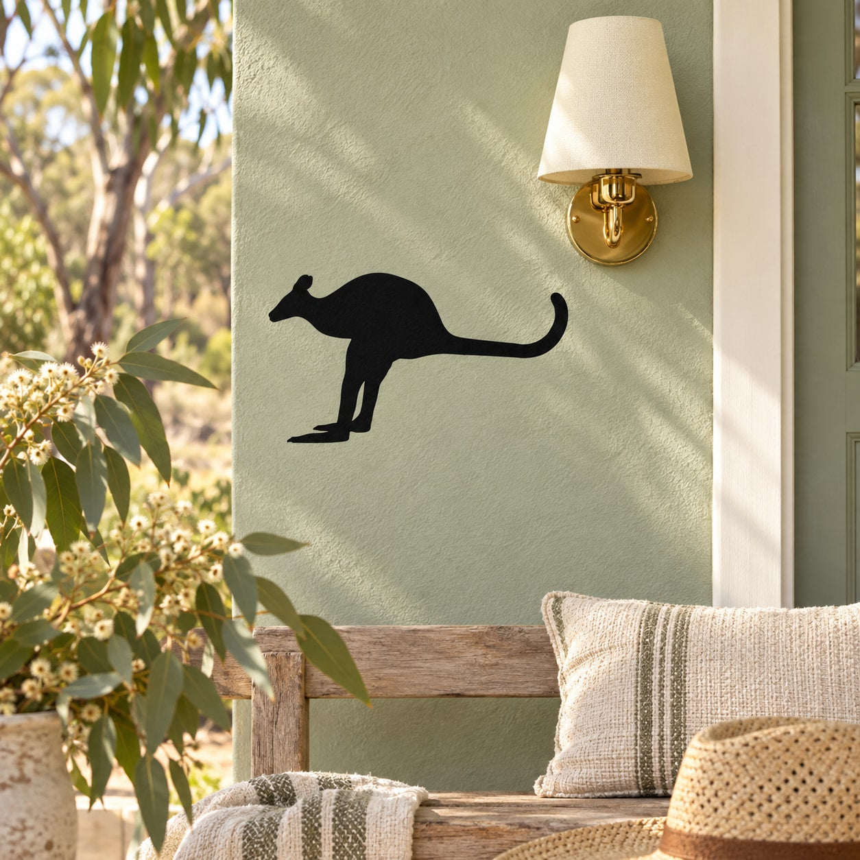 Black hopping kangaroo wall decal silhouette