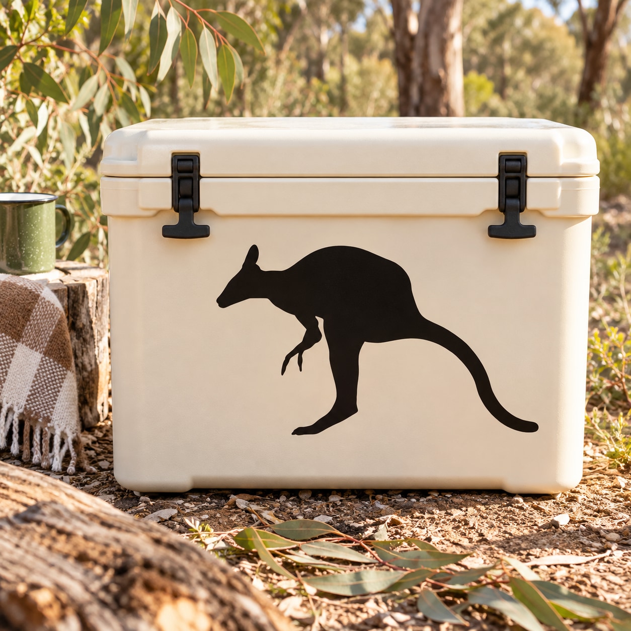 Black kangaroo decal sticker on white cooler box front
