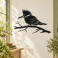 Perched kingfisher bird wall decal in black and white, sitting on a branch