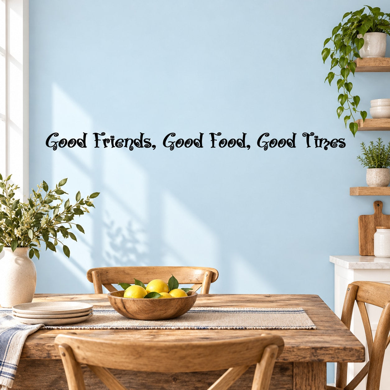 Friends food good times wall decal with cursive lettering