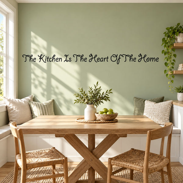 Kitchen heart of home wall decal with cursive lettering