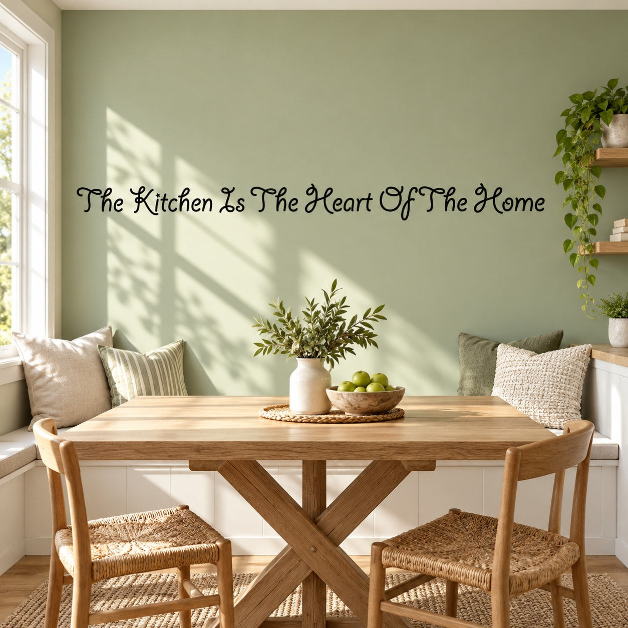 Kitchen heart of home wall decal with cursive lettering