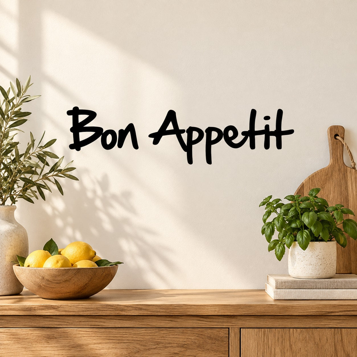 Bon Appetit handwritten wall decal, black script lettering