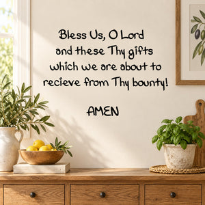 Script wall decal: “Bless Us, O Lord...” and “AMEN”