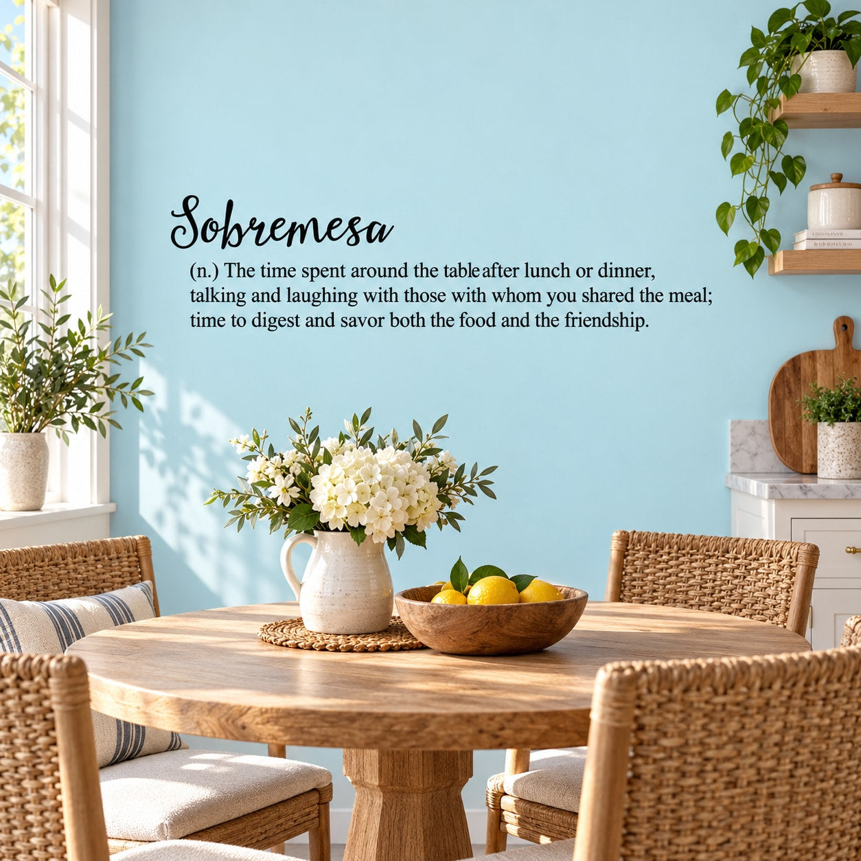 Sobremesa definition wall decal with black quote text