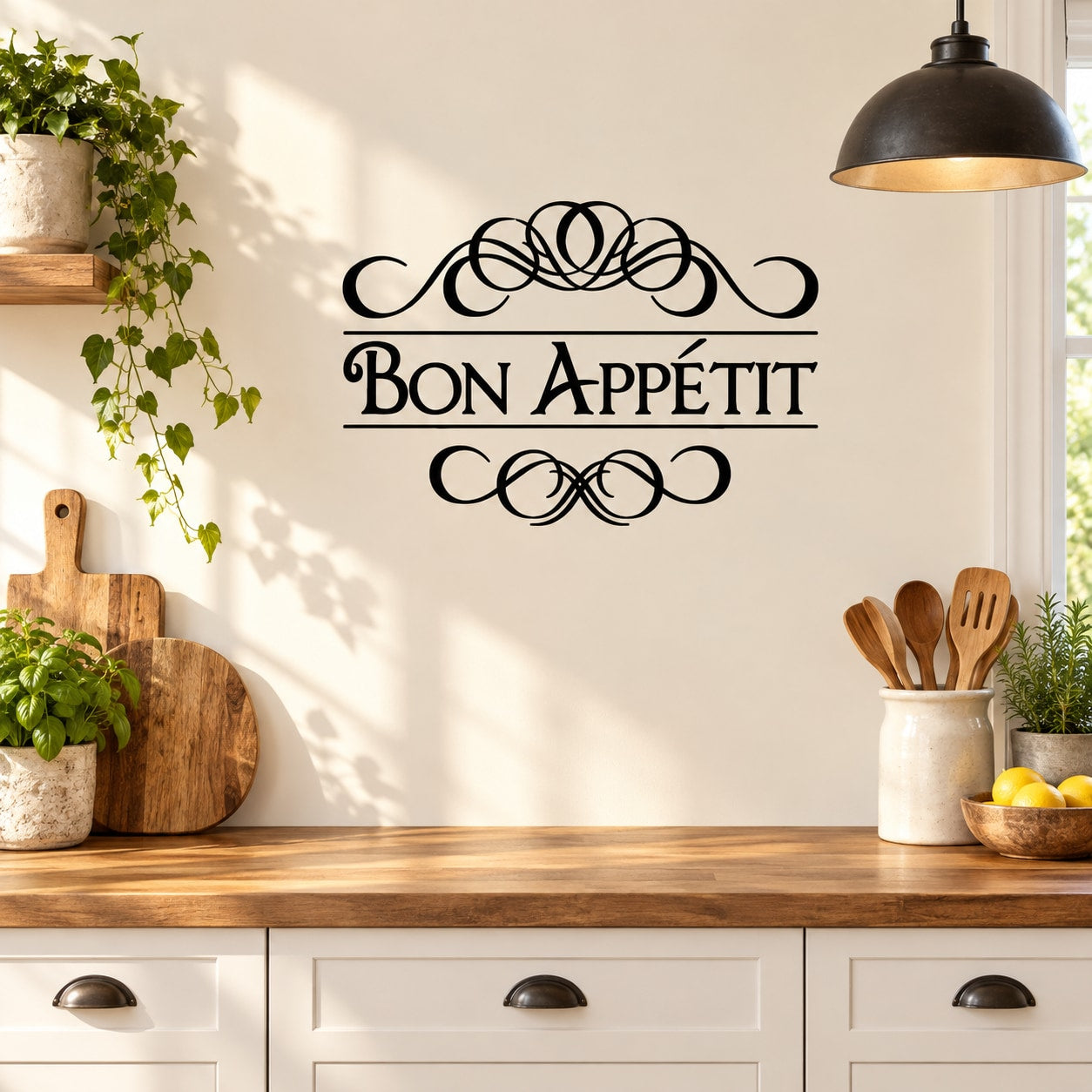 Bon Appetit wall decal with ornate black typography