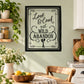 Kitchen wall decal with "Love & Cook with Wild Abandon" in decorative black frame
