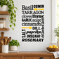 Herbs word collage wall decal with mixed herb names and orange highlight lines