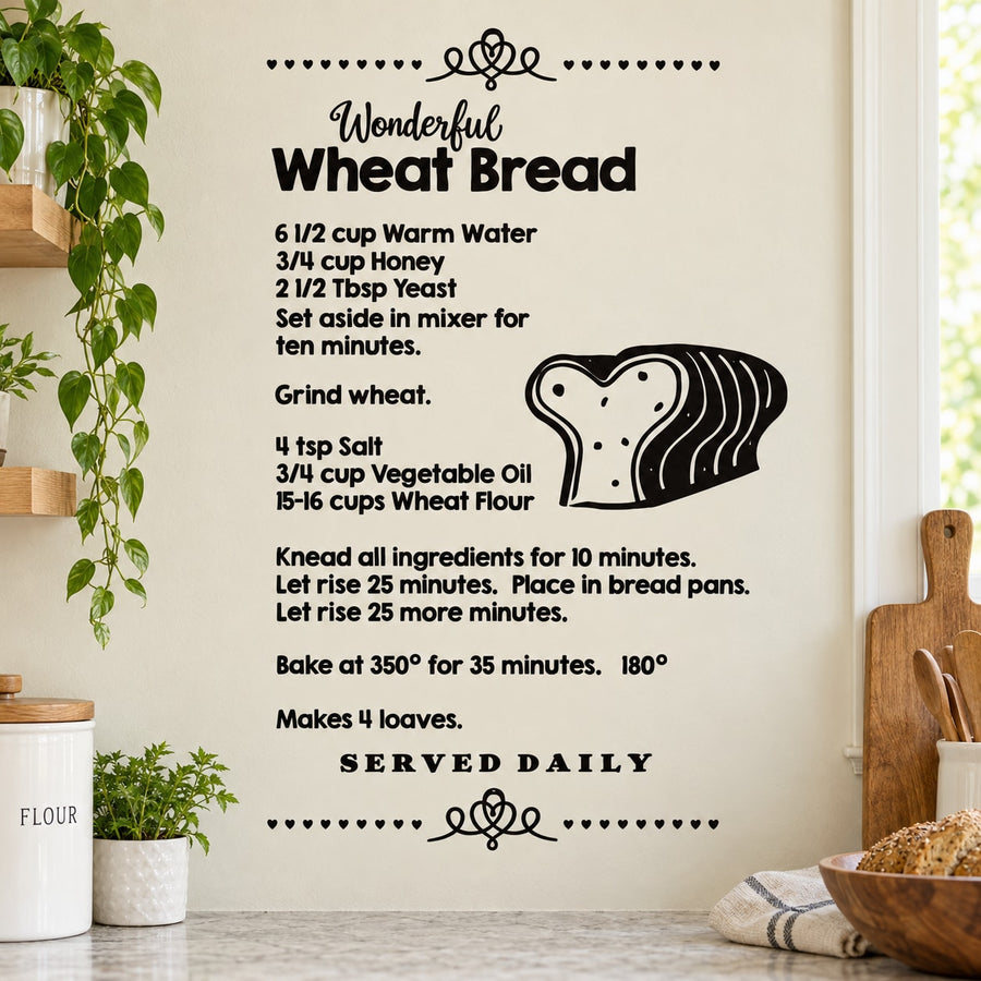 Bread recipe wall decal with text and loaf silhouette illustration