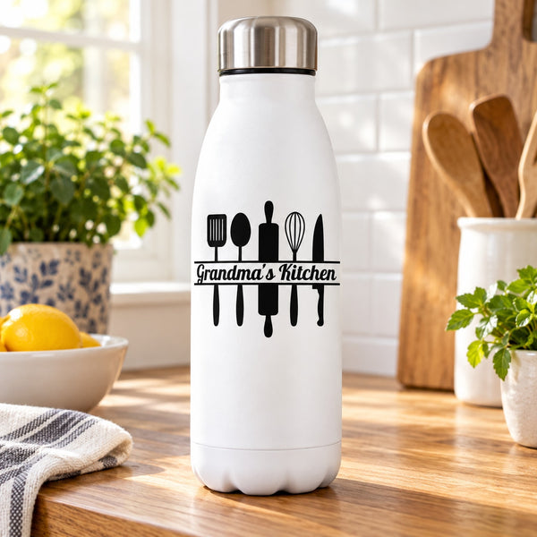 Kitchen utensils wall decal with “Grandma’s Kitchen” text and fork, knife, spoon icons