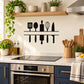 Kitchen utensil wall decal with black icons on banner strip