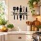 Kitchen utensil wall decal with fork, knife, whisk, and "Bon Appetit" text