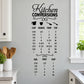 Kitchen conversions wall decal with measurement table: cups, ounces, pints, gallons