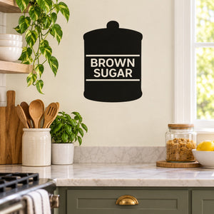 Brown sugar wall decal: black sugar jar icon with white “BROWN SUGAR” text