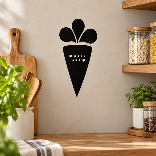 Black carrot wall decal with leafy top and dotted eyes