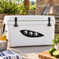 Black pea pod decal on cooler with three pea shapes