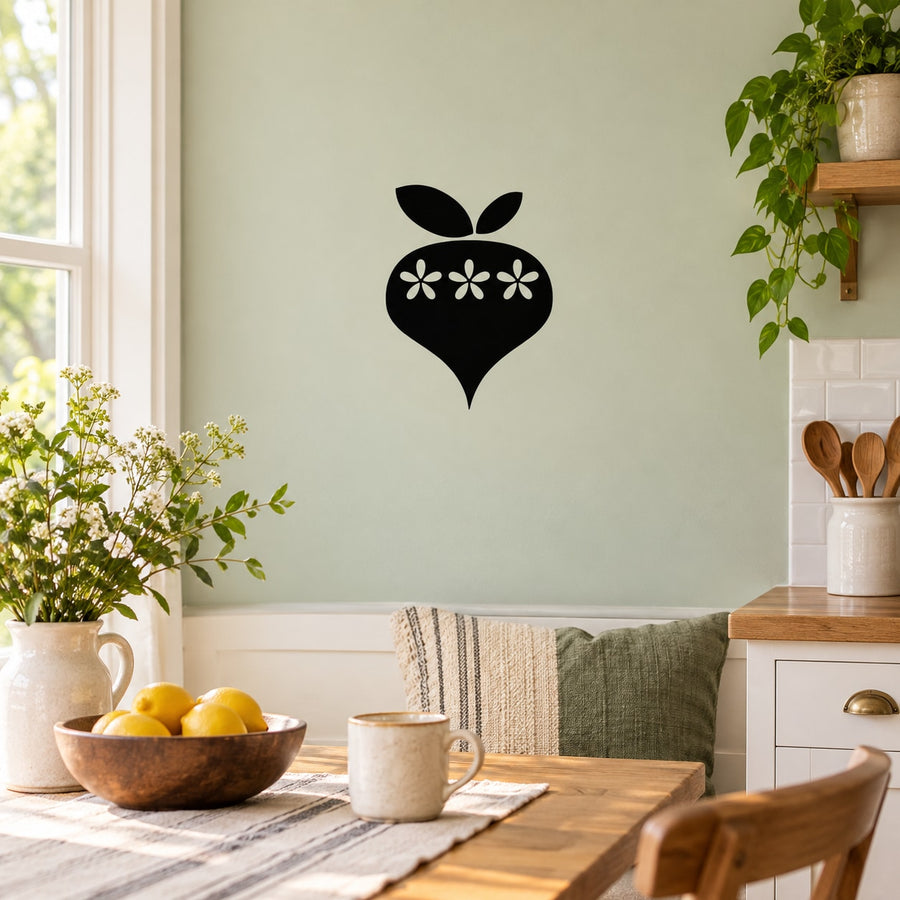 Black radish wall decal with white floral dots