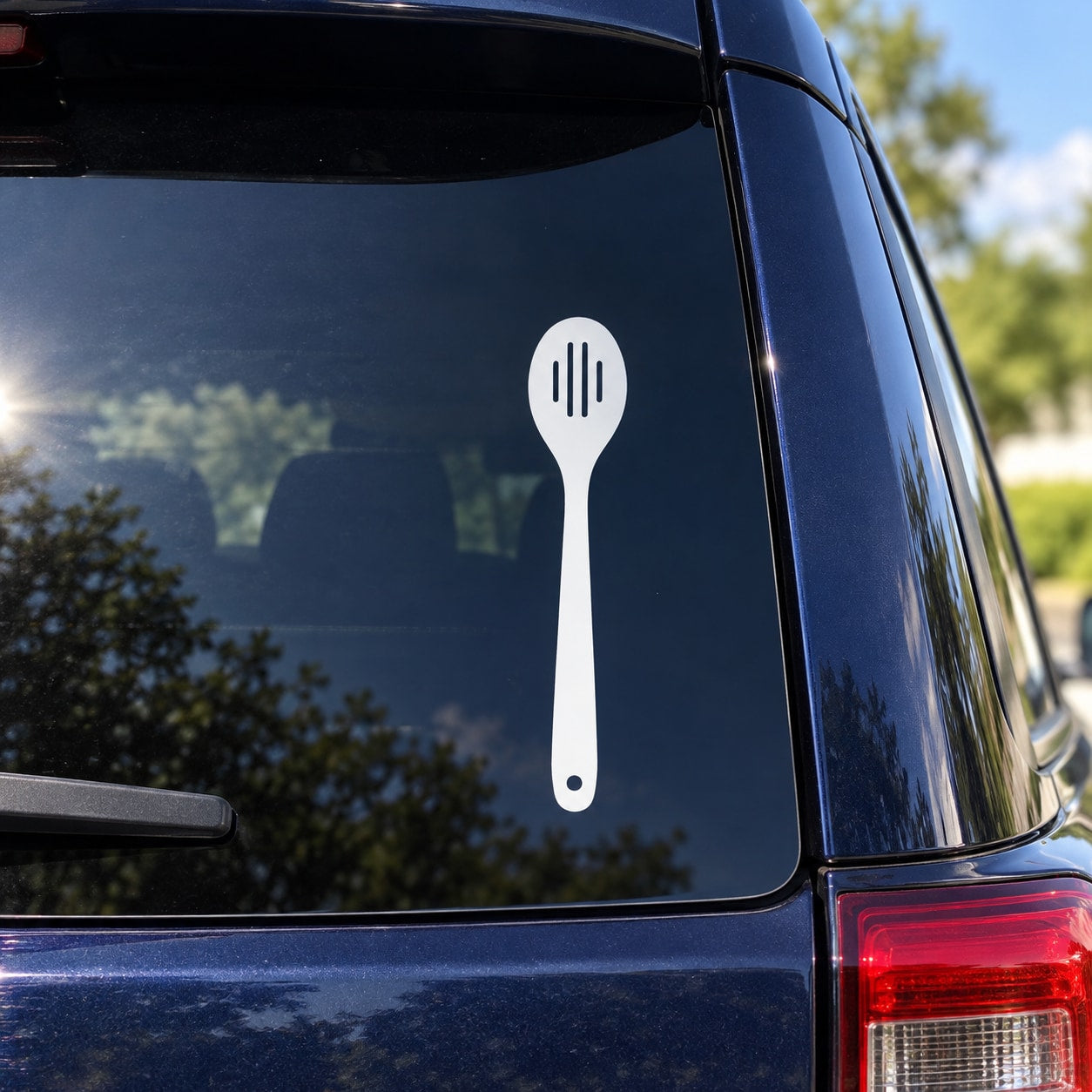 White spoon utensil decal sticker for car window, simple line icon