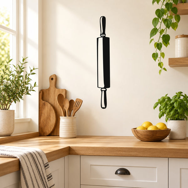 Wooden rolling pin wall decal with simple black outline