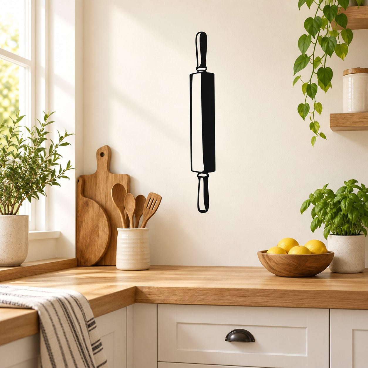 Wooden rolling pin wall decal with simple black outline