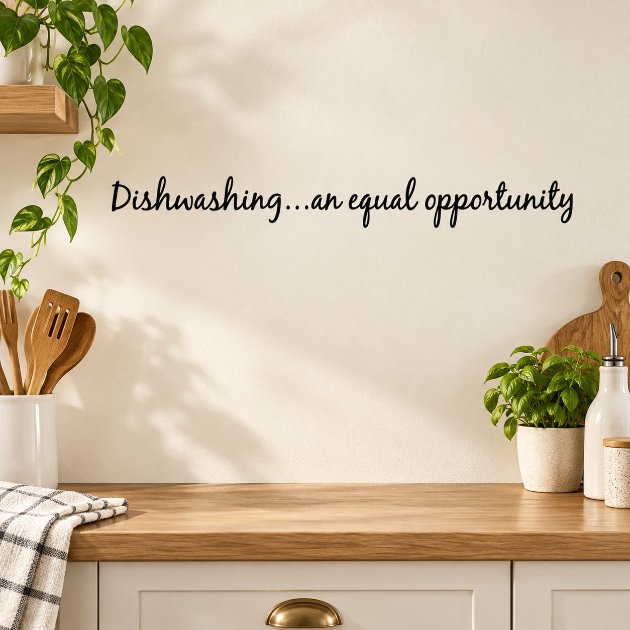 Wall decal with script text: “Dishwashing...an equal opportunity”