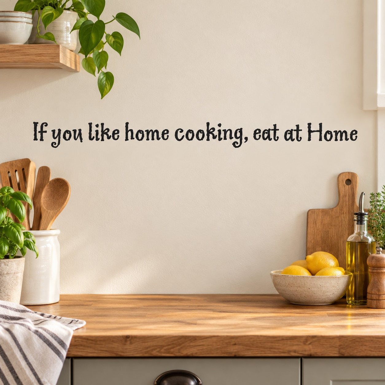 Wall decal with quote: "If you like home cooking, eat at Home"