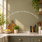 Wall decal with curved quote text: “Life is too short to drink bad wine”