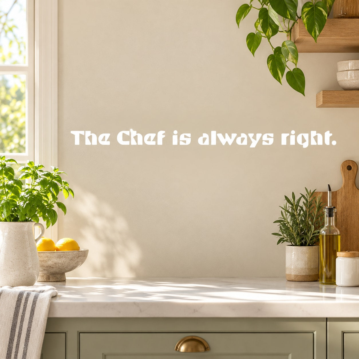 Chef quote wall decal with text "The Chef is always right."
