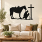 Black wall decal of praying cowboy with horse and tall cross