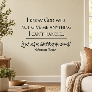 Mother Teresa wall decal with motivational quote text in black lettering