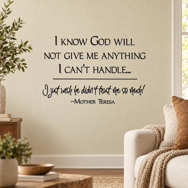 Mother Teresa wall decal with motivational quote text in black lettering