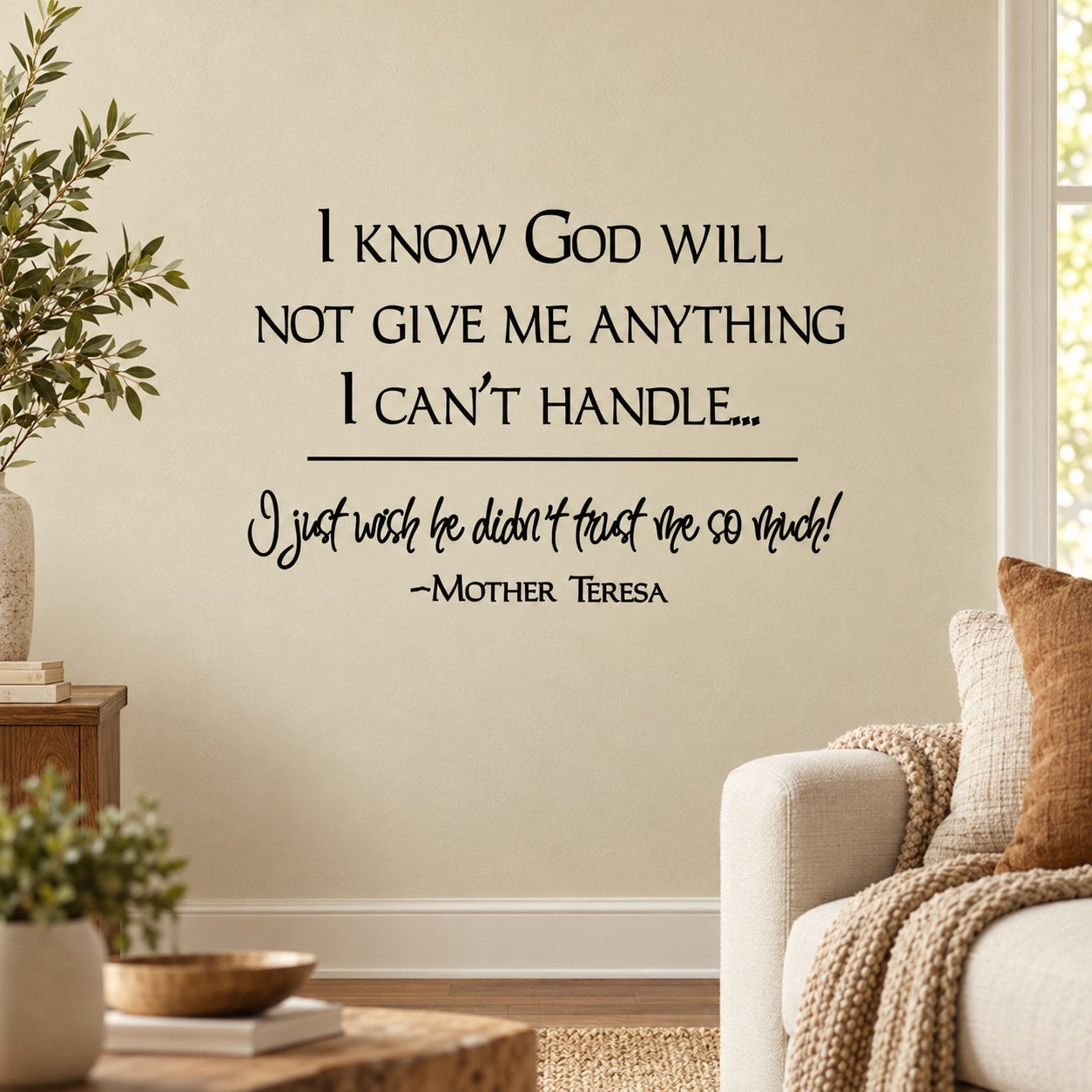 Mother Teresa wall decal with motivational quote text in black lettering